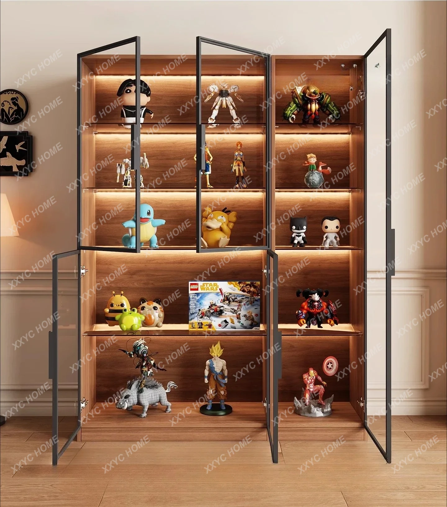 L  Fashion Glass Door Display Display Home Living Room Wine Cabinet Ornament Transparent Bookcase High Sense