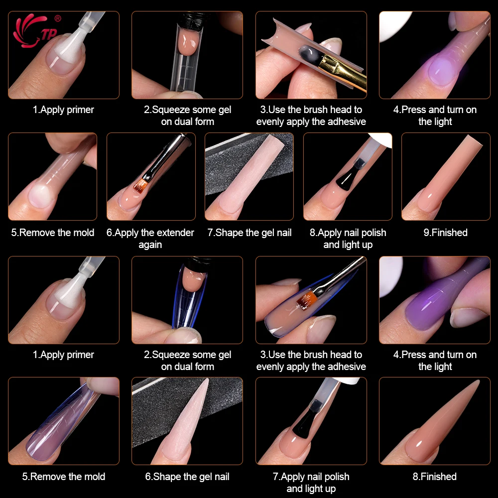 TP 292pcs/box Nail Dual Form Set Colorful Acrylic Extension Nails Forms False Nail Tips Poly Nail Gel Mold Full Cover Top Forms