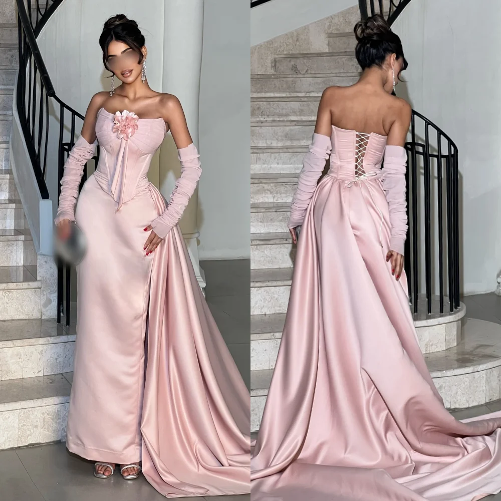 

Индивидуальные высококачественные аппликации, шикарные плиссированные длинные платья без бретелек на шнуровке, элегантное вечернее платье для свадебной вечеринки на заказ