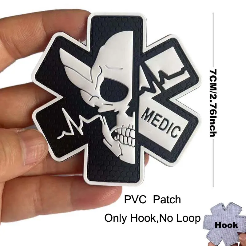 PVC-Gummi-Medizinkreuz-Abzeichen, Sanitäter-Totenkopf-Moral-Applikation, taktische Patches mit Klettverschluss, Militär-Aufkleber, Rettungsemblem – Detail 5