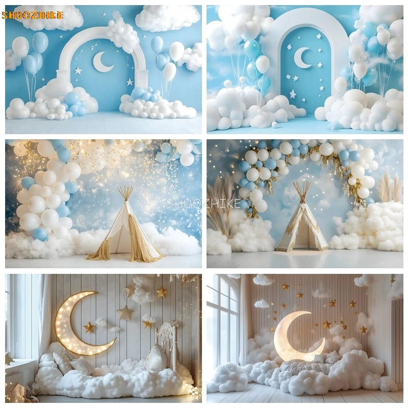 

White Wall Backdrop for Photography Moon Stars Baby Shower Kids Birthday Party Background Indoor Decoration Studio Photobooth