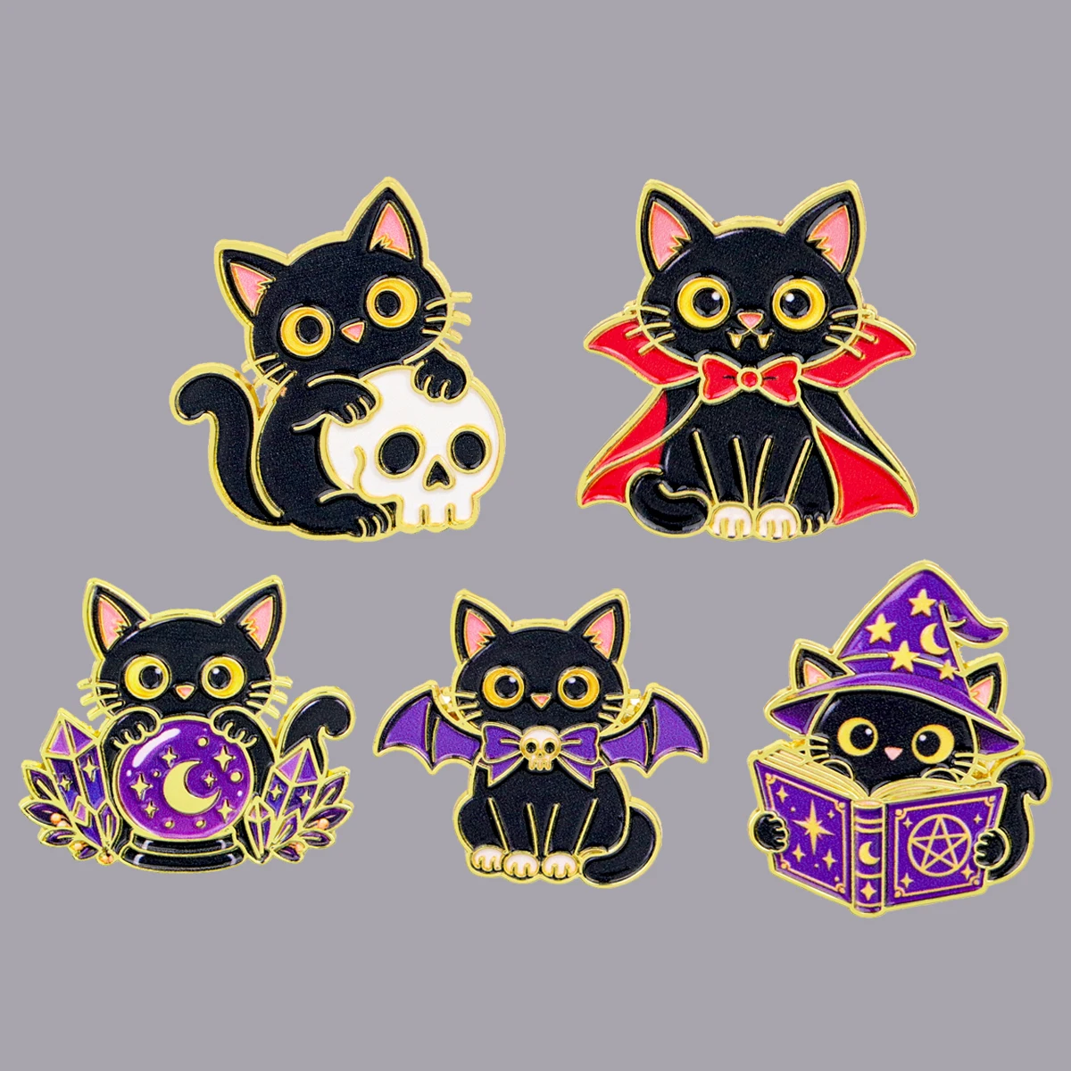 Witch Black Cat Enamel Pin Gothic Magic Kitty Brooches Lapel Pins Backpack Accessories Decorative Jewelry Halloween Party Gifts