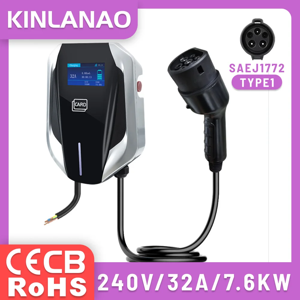 KINLANAO Type1 EV chargers wallbox  32A 7.6kw home and commercial forcarro electrico car