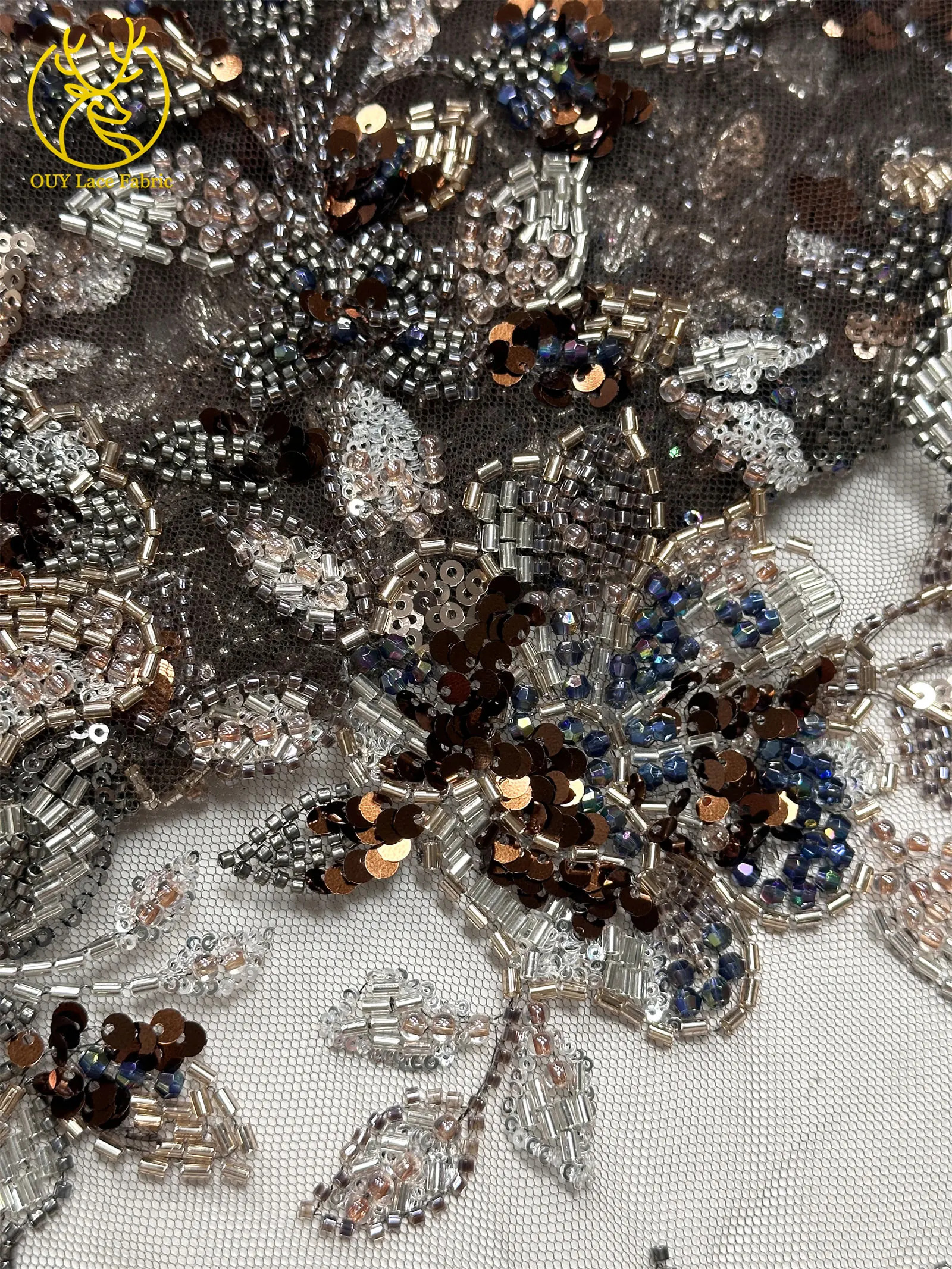 Elegantes neues Design, nigerianischer handgefertigter, stark perlenbesetzter Spitzenstoff, luxuriöse afrikanische französische Pailletten-Spitze für Damen-Partykleider zum Nähen – Detail 30
