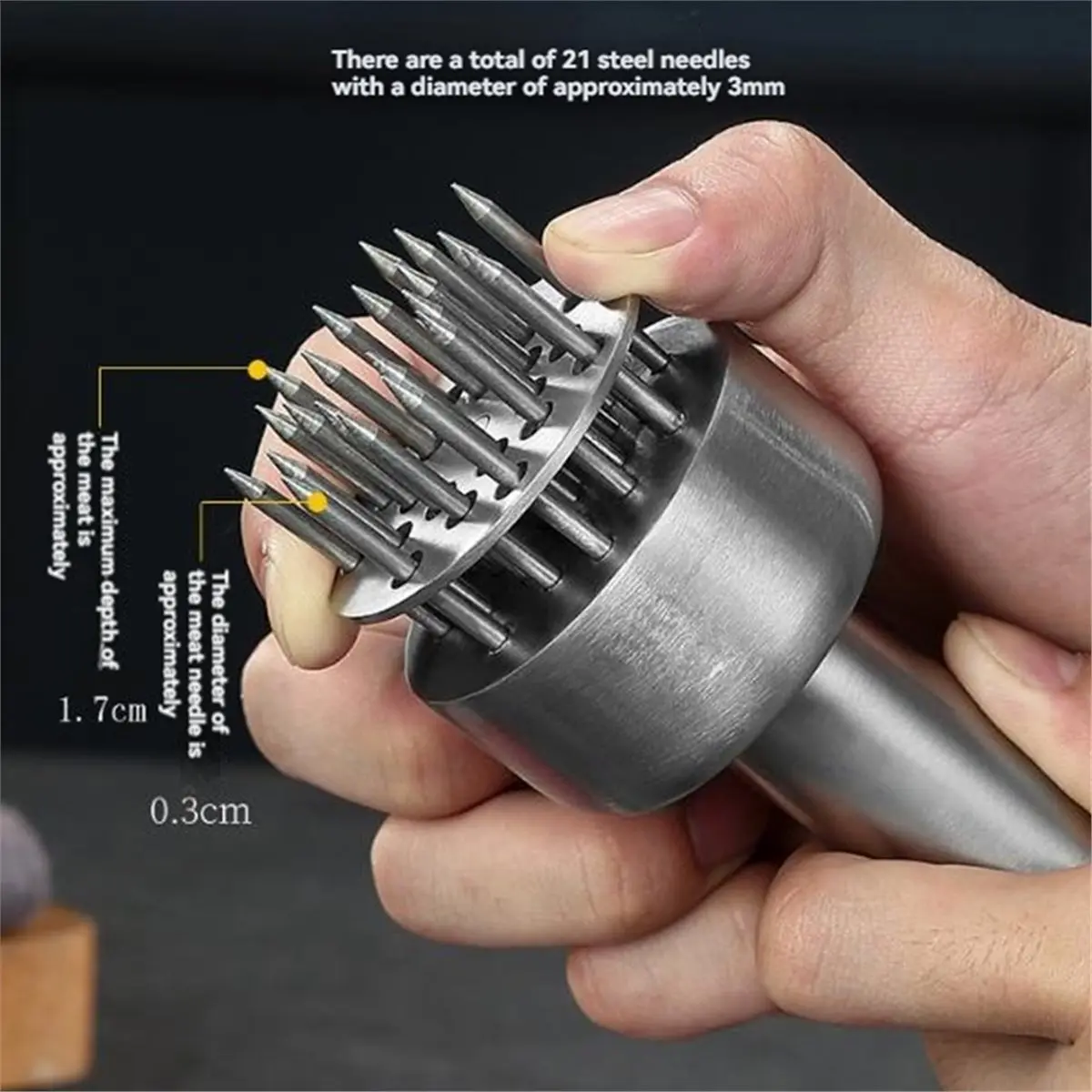 Meat Tenderizer Tool, Stainless Steel Needle Tenderizer Retractable Safety Guard, No Gaps for Food Buildup