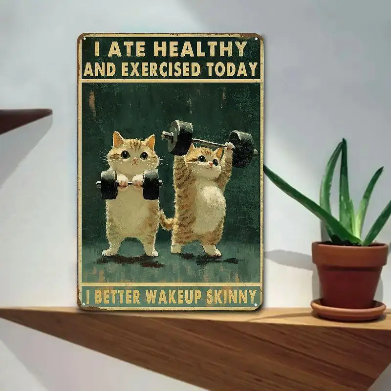 Arte de Pared Metálico 2D Flat 8x12 Pulgadas Gato Vintage Humorístico, Decoración Original Estilo Rústico para Hogar