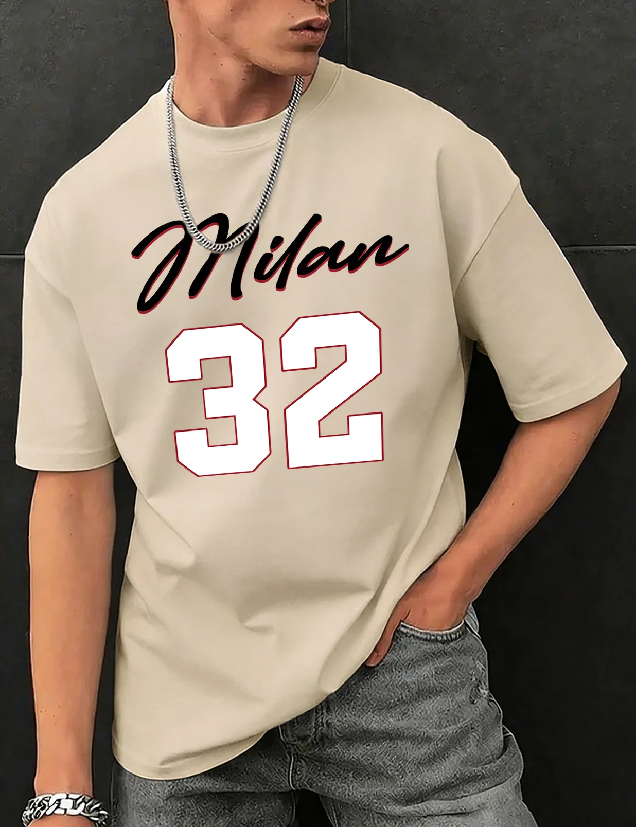 Milan Men'S Fashion - T-Shirt Traspirante da Uomo con Stampa