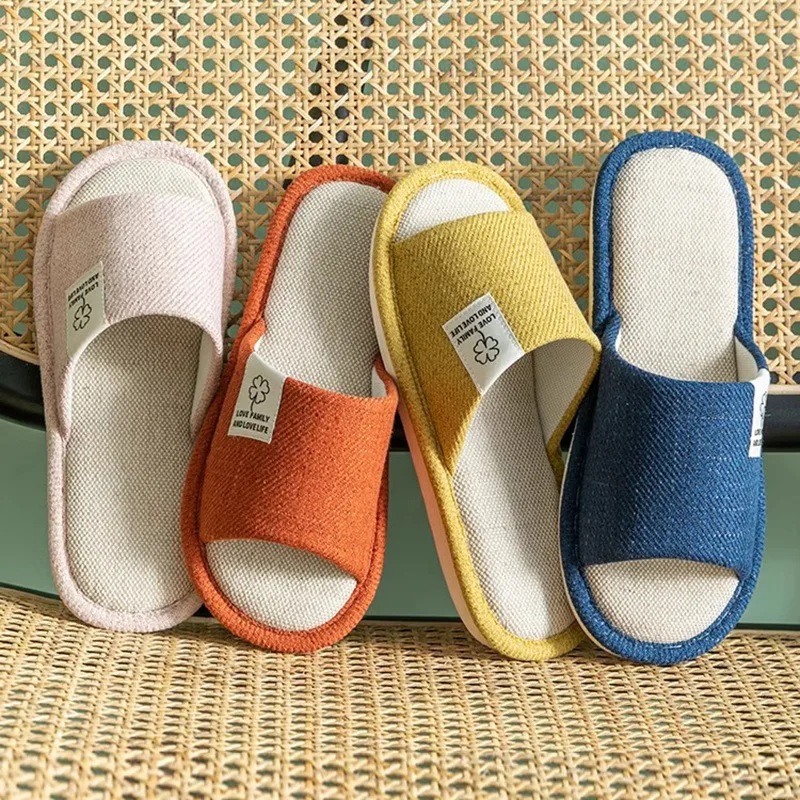 Unisex summer comfortable and cool linen slippers living room shoes indoor slippers office summer cushion home shoes