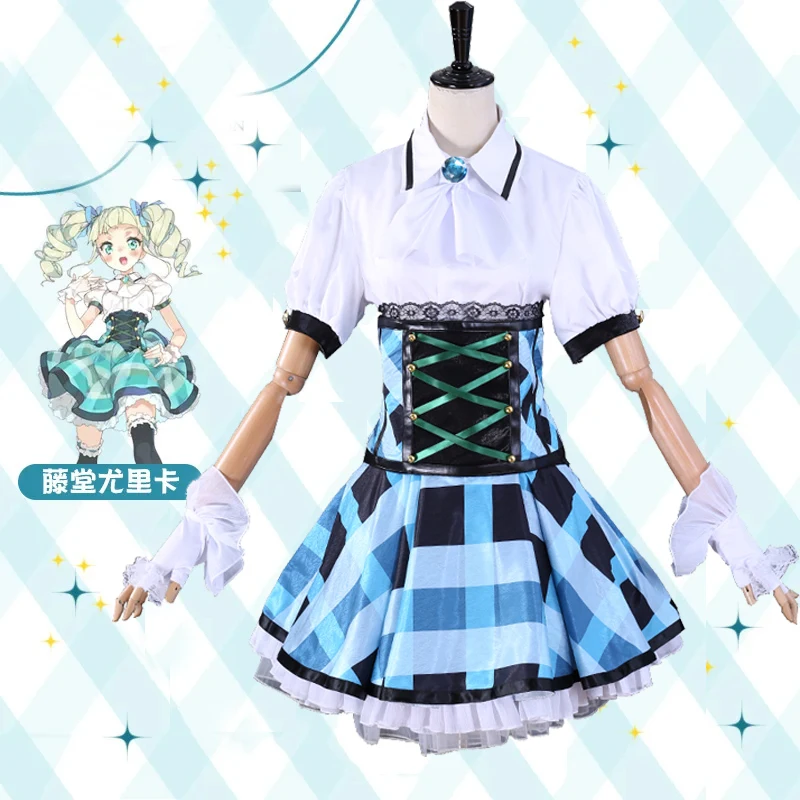 New！Todo Yurika Cosplay for Anime Idol Activity Cute Idol stage waistline Plaid dress Daily Uniform Outfit A