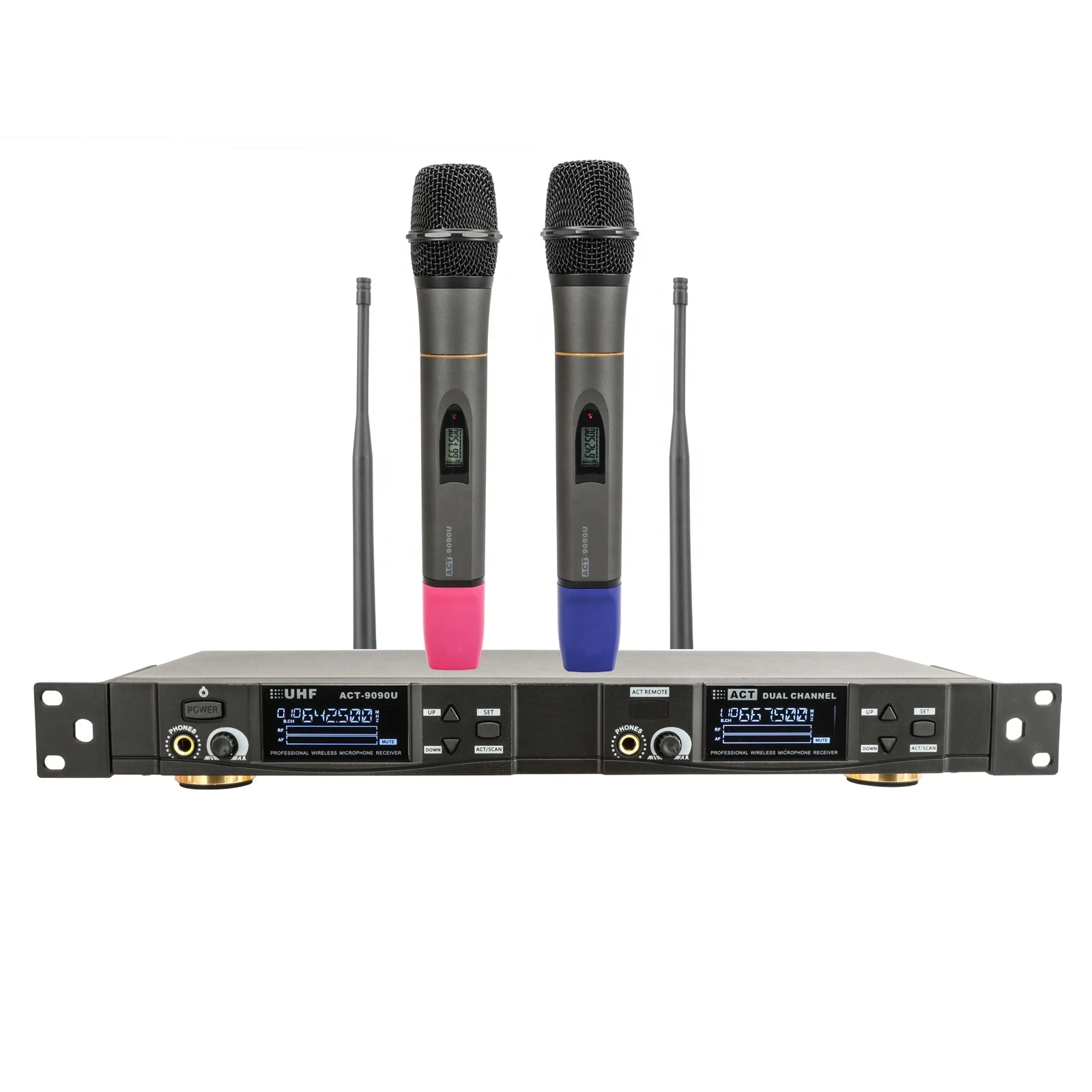 ACT-9090U  Professional 2 Channel Handheld Mic Vocal Wireless Microphone OEM For KTV Church Speech Karaoke