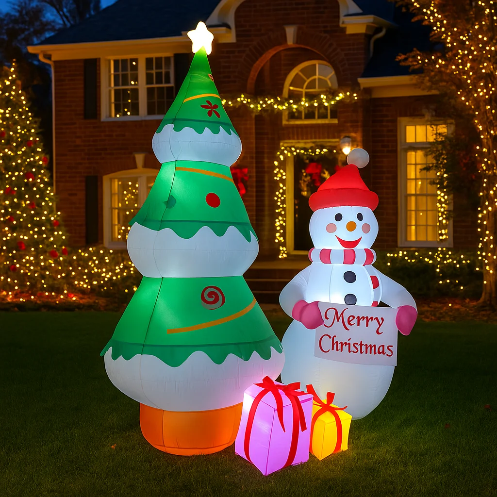 2.4 متر/7.8FT زينة عيد الميلاد لعبة قابلة للنفخ ثلج وشجرة عيد الميلاد مع علب الهدايا ساحة المنزل الحلي لعبة ديكور LED للحفلات #3