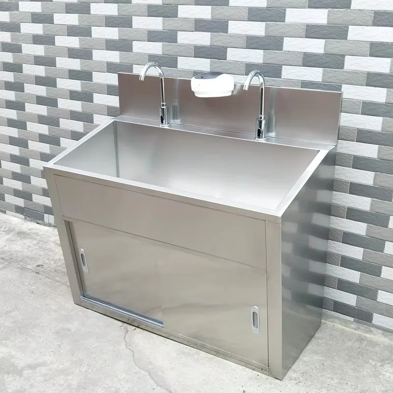 Furniture, stainless steel, silver, foot-operated, knee-touch option washing machine
