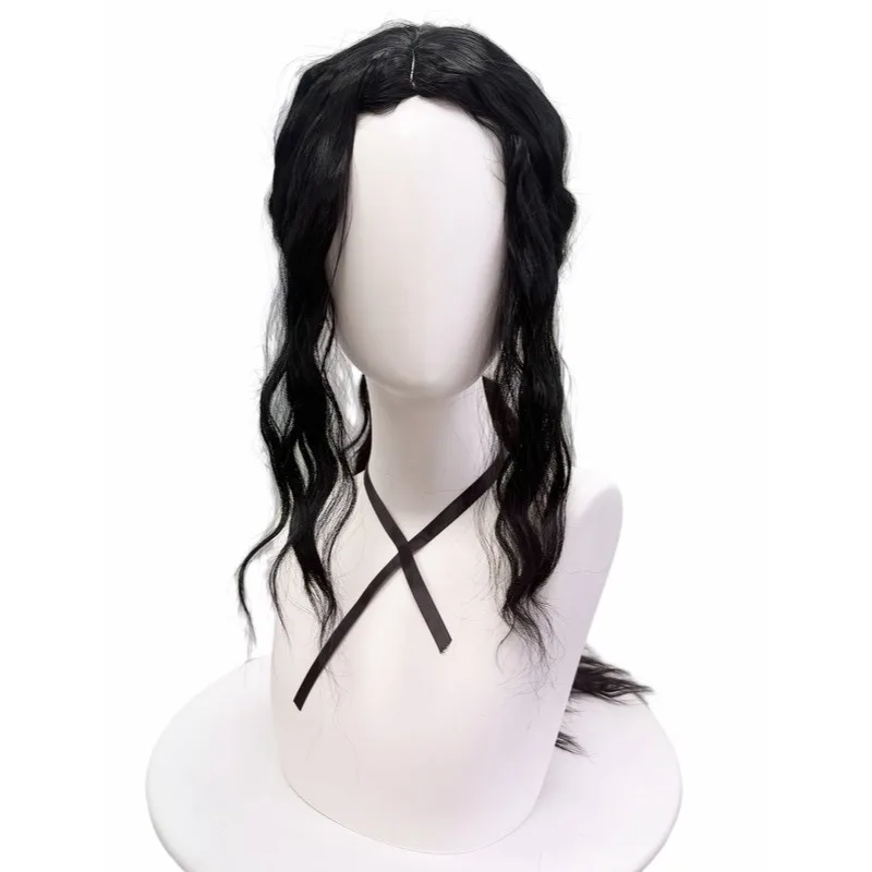 Black Long Wavy Ponytail Wig Synthetic Hair Middle Part Ancient Style Anime Cosplay Costume Party Full Wigs for Men