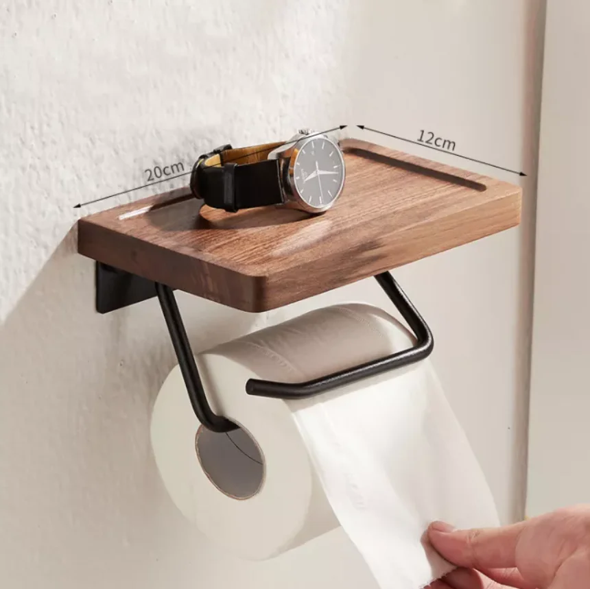 Paper towel rack Black walnut toilet roll rack Creative solid wood paper towel hook bathroom rack