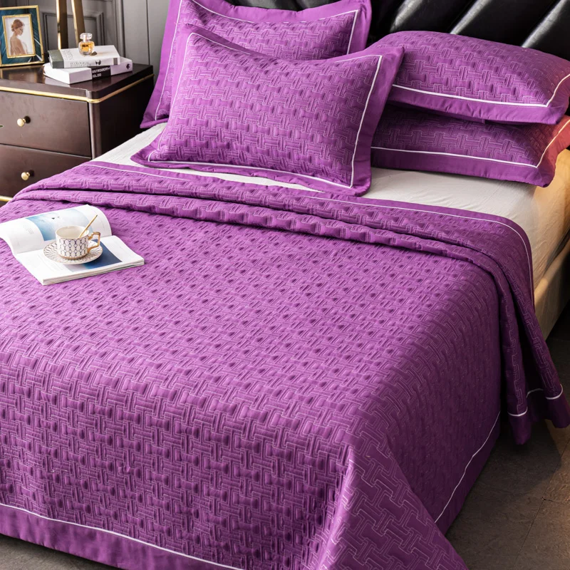 New European Noble Purple Lattice Bed Cover Bedspread Quilted Quilt Pillowcases Bedding Throws Blanket Bed Covers Blankets #/w