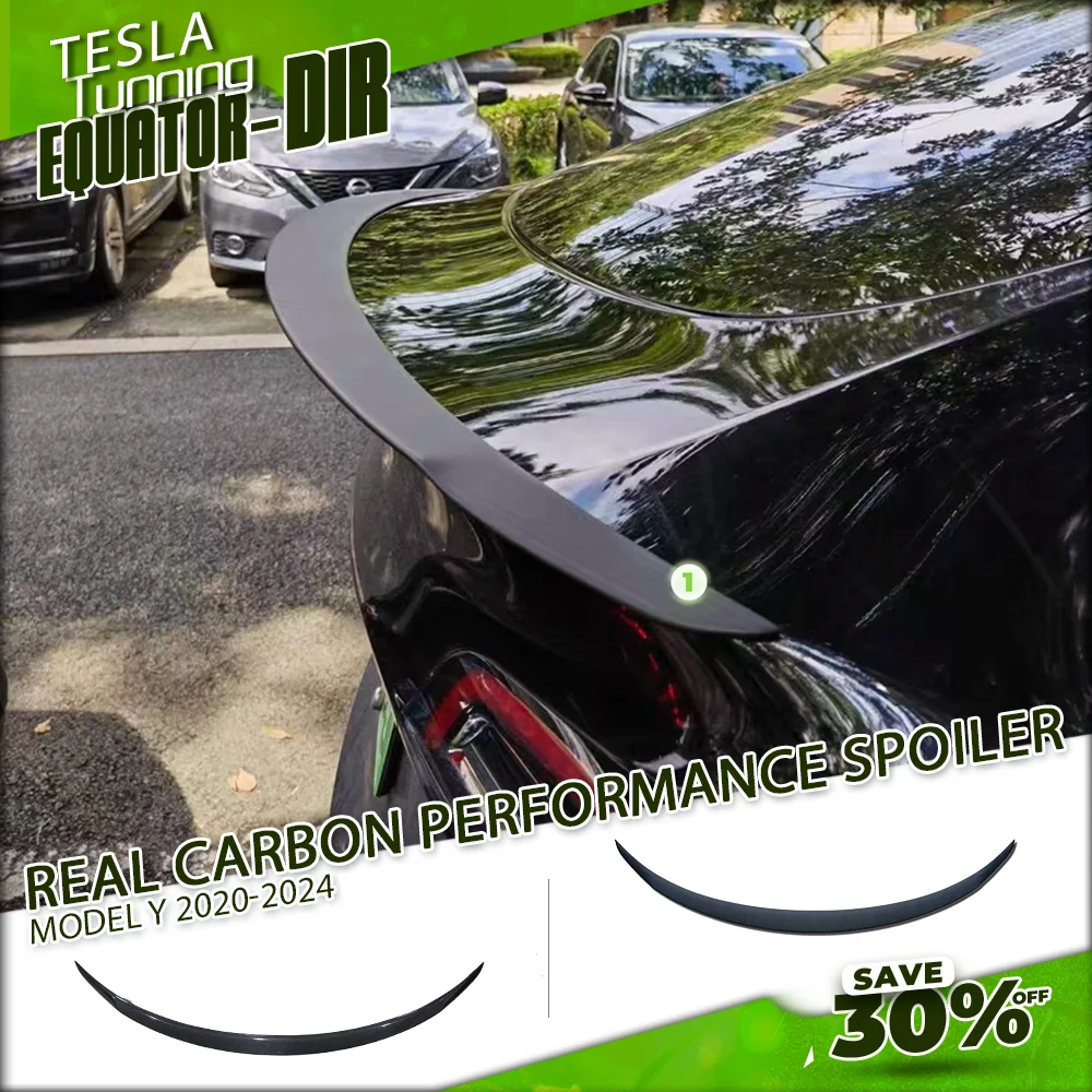 New Real Carbon Fiber Performance Style Spoiler Rear Trunk Lid Wing Plaid Musk Sign For Tesla Model Y 2020-2024 Auto Accessories