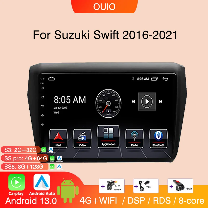 4G Android 13 Radio For Suzuki Swift 2016 2017 2018 2019 2020 Car stereo Multimedia Player Carplay Auto GPS navigation