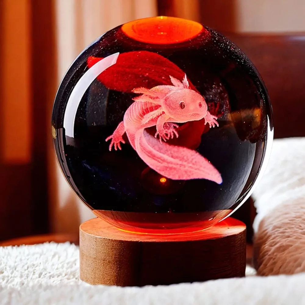 Beautifully Engraved Axolotl Crystal Ball Night Light - Perfect Birthday Gift for Girlfriend, Wife, Children, or Classmate. Stun