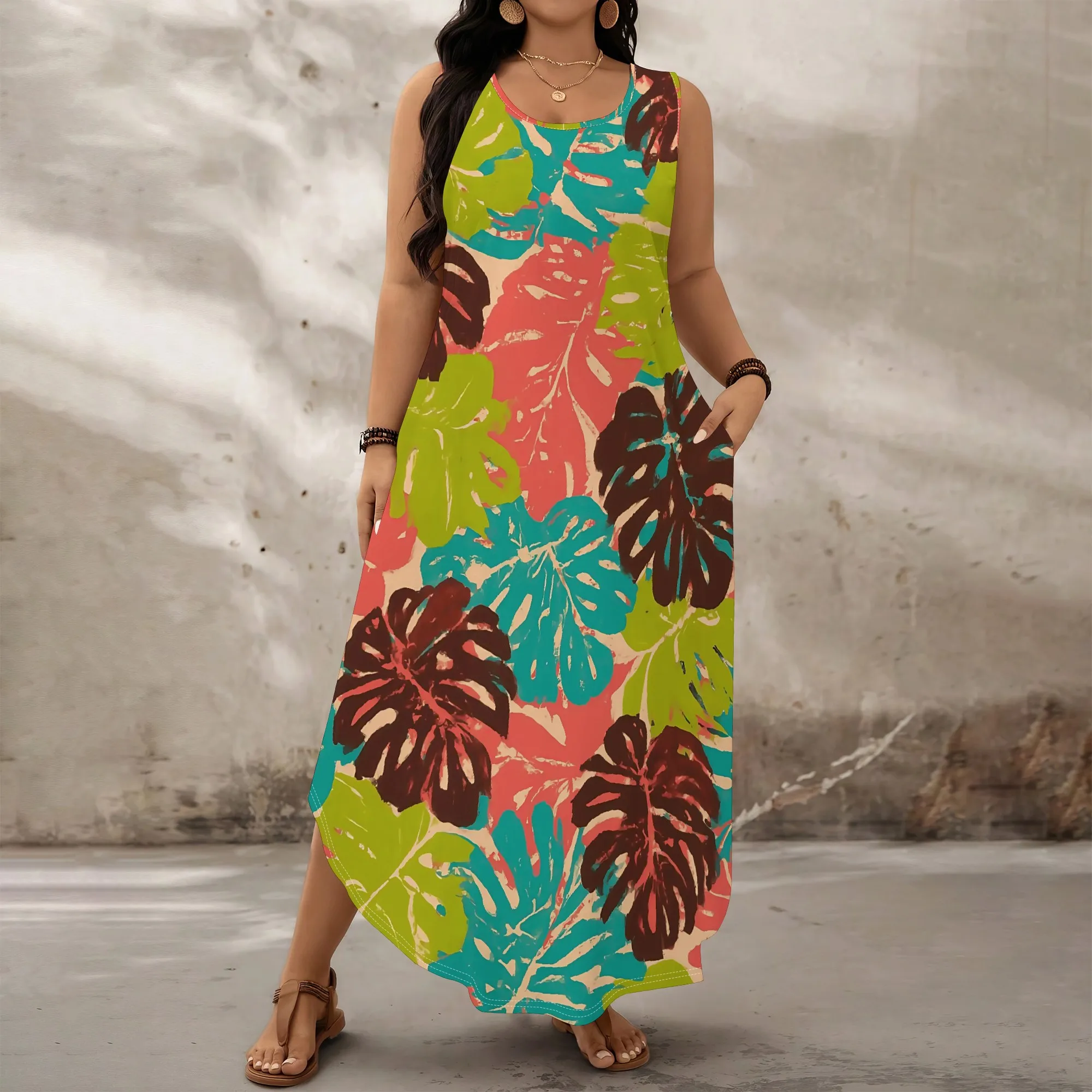 

Floral Print Sleeveless Maxi Dress for Plus Size Women | Elegant Summer Beach Dress | Sizes XL-6XL