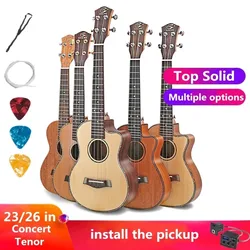 Ukulele Top Solid Soprano Concert Tenor 21 23 26 Inch Electric Guitar Ukelele Cutaway Spruce Mahogany Cedar 4 Strings Pick UP