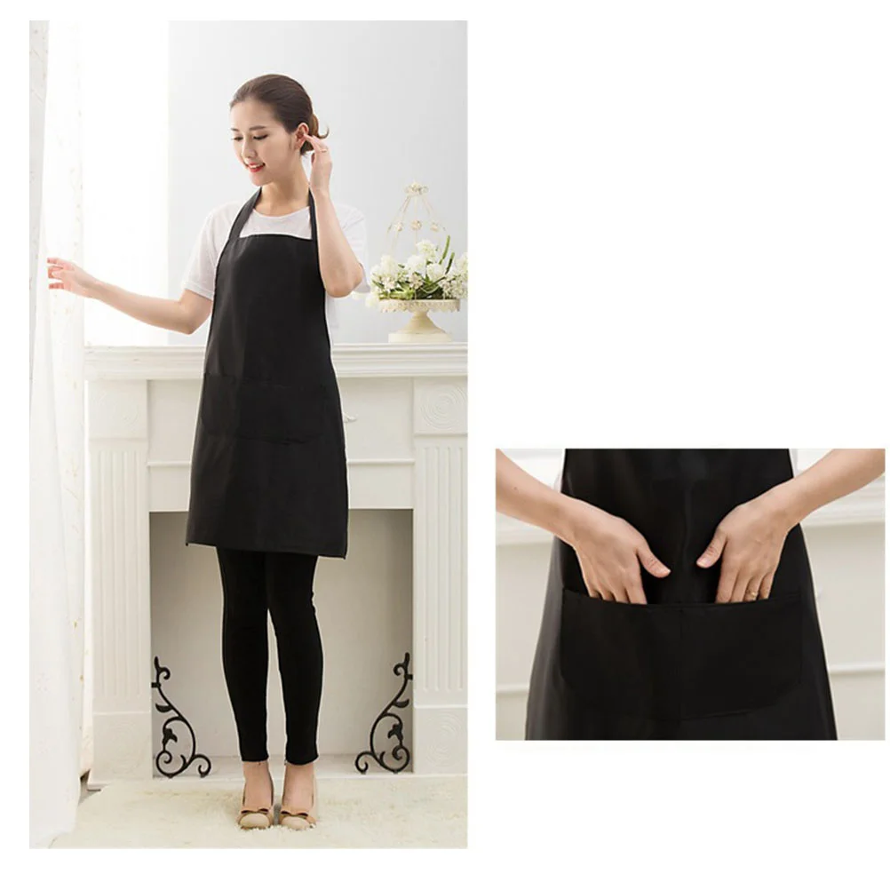

Black 60x70cm Waterproof Kitchen Apron Halter Neck Sleeveless Pockets for Cooking Hotel Restaurant Work Wear Bib Chef Apron
