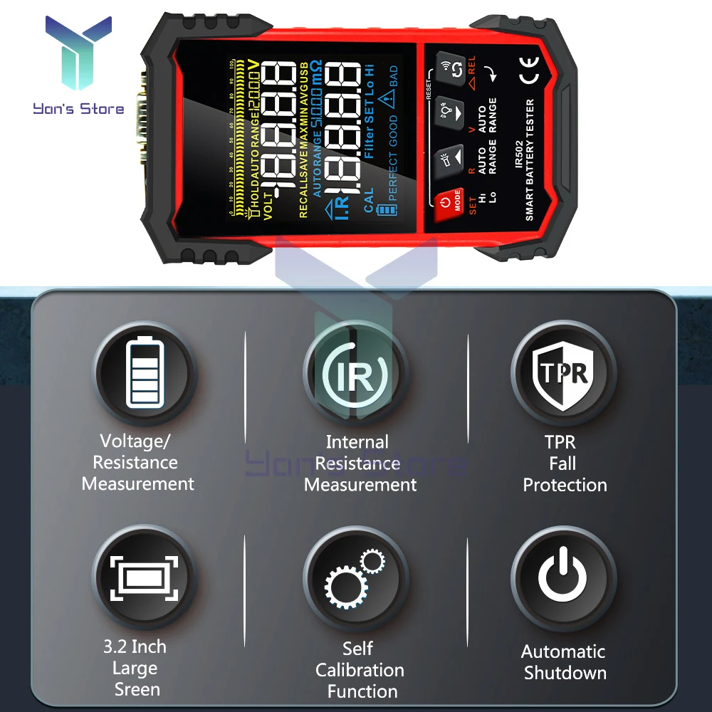 TOOLTOP IR500 IR502 ±120V 500Ω Battery Internal Resistance Tester 4-Wire Kelvin Test Lithium Nickel-cadmium Batteries Tool