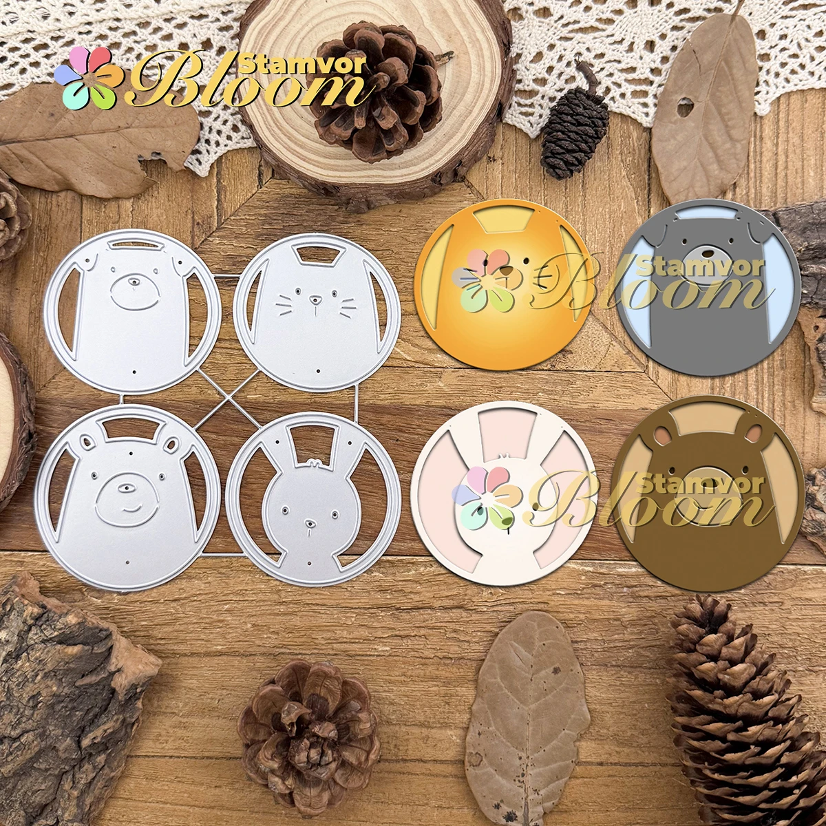 Original schöne Tiere, Hund, Katze, Bär, Hase, Kreise, Rahmen, Metall-Stanzformen, Scrapbooking, dekorative Prägung