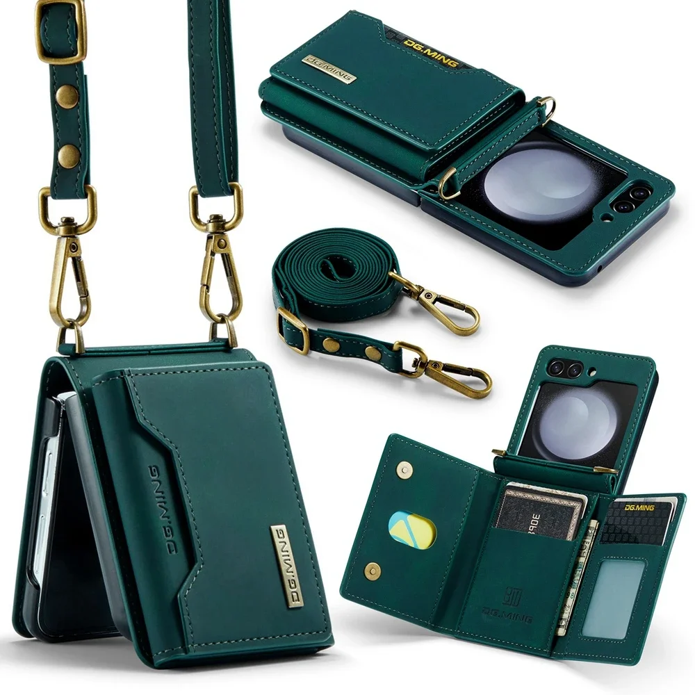 Crossbody Leather Cover Wallet Phone Case For Samsung Galaxy Z Flip 7 6 5 4 3 Flip5 Flip4 5G Cards Slot Purse Protective Shell