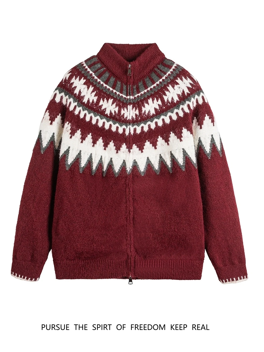 

Мужской вязаный свитер в стиле ретро с узором Fair Isle, осенне-зимний модный кардиган на молнии с вышивкой и воротником-стойкой, с длинными рукавами