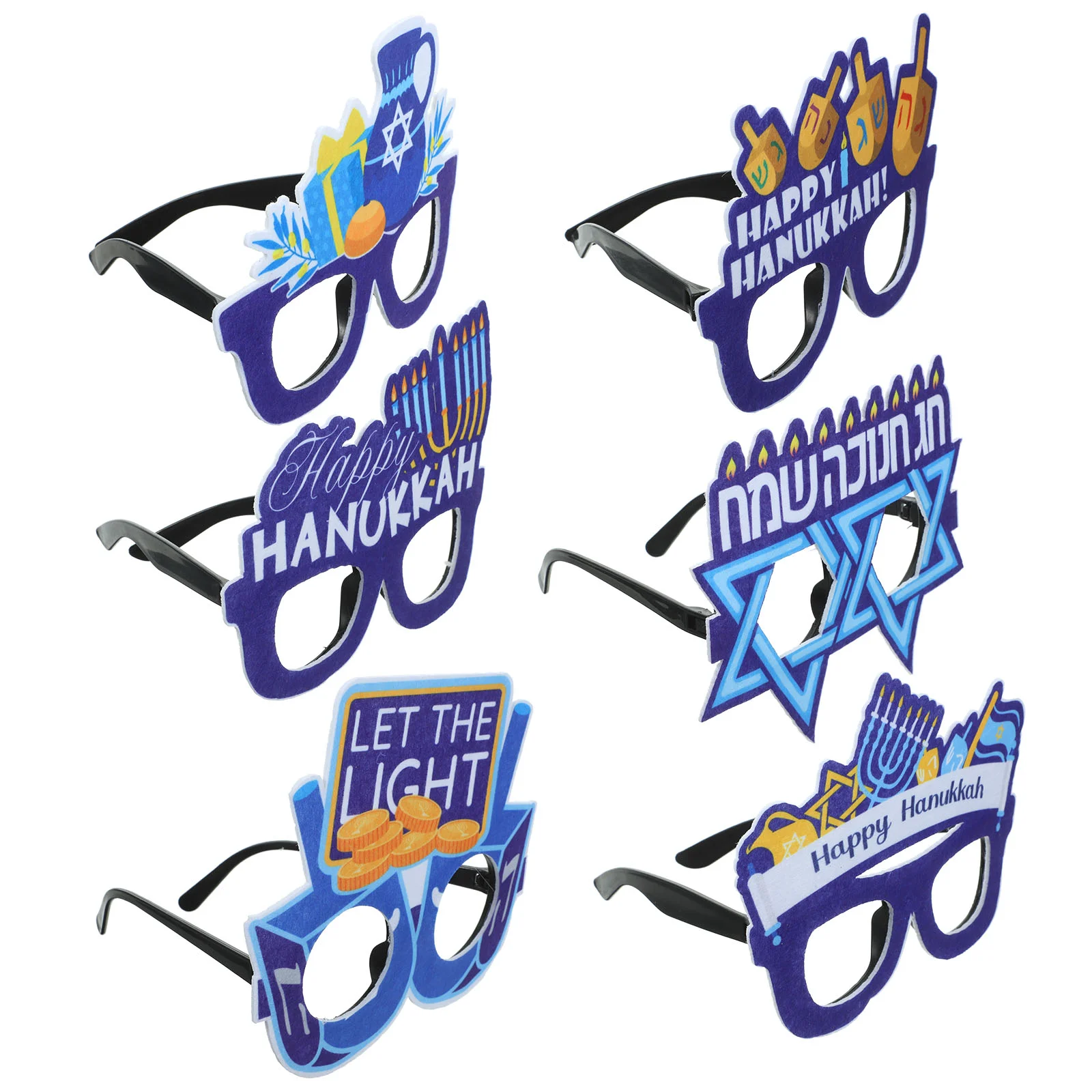 

6 Pcs Hanukkah Glasses Eyeglasses Party Supplies Plastic Holder Candlestick Decor Felt Prop Photo Props