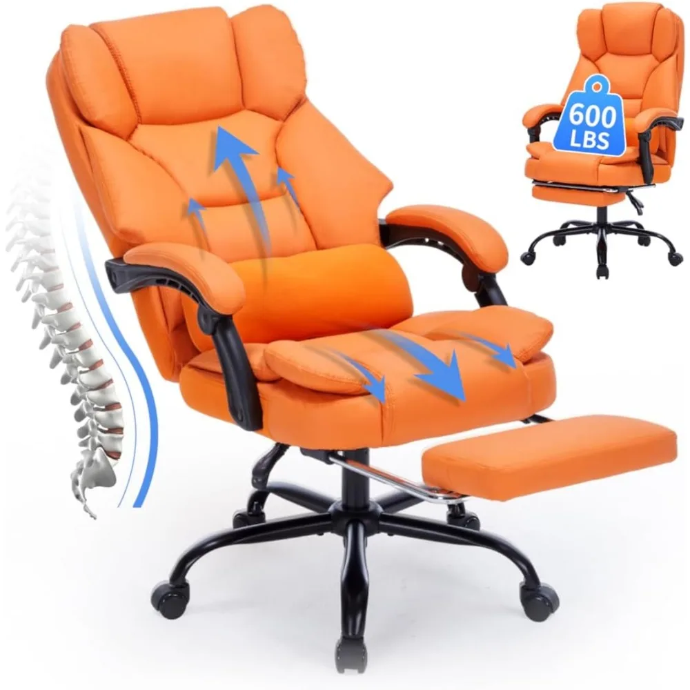 

Office Chair with Foot Rest, Executive Office Chair with Arms, Reclining Computer Chair with Wheels and Lumbar Support, PU Leath