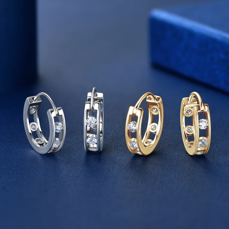IOGOU 100% Moissanite Hoop Earrings 2.5mm D Color Diamond Real Sterling Silver 925 Jewelry for Women Engagement Wedding Gift view 3