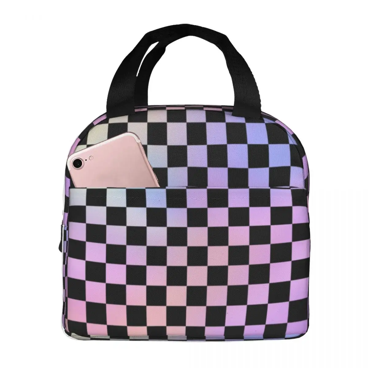 Rainbow Checkers Checkerboard Insulated Lunch Bag for Women Portable Thermal Cooler Lunch Box office Work School