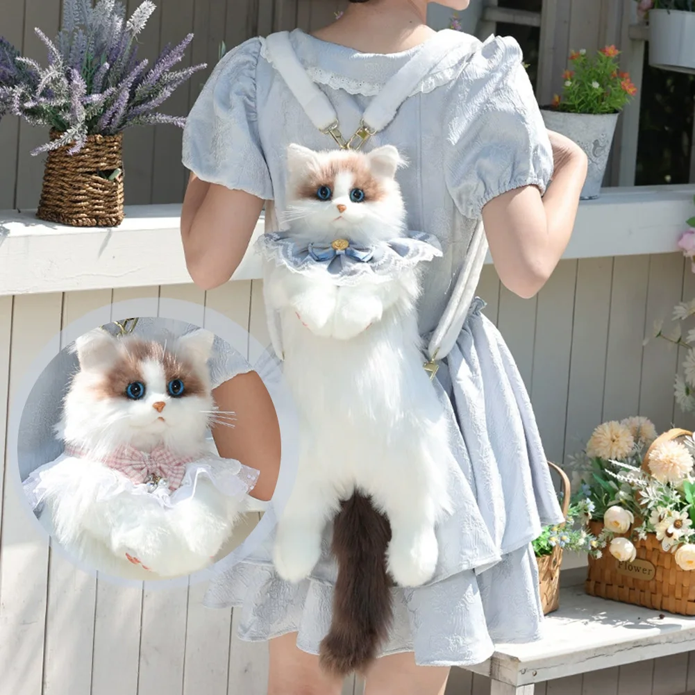 

Cat Plush Backpack Realistics Cats Design Irresistibly Cuddly Soft Comfort Adjustable Pet Doll Backpack Present Companion