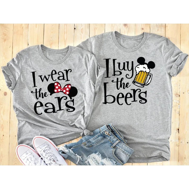 Ich trage die Ohren und ich kaufen Sie die Biere, passende Disney-Paar-Shirts, Minnie und Mickey-T-Shirts für Erwachsene, Epcot-Trinkpaar-Shirt