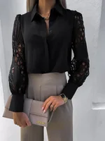 Chemisier élégant en mousseline de soie pour femmes, couleur unie, décontracté, manches longues, col en V, chemise ample, tunique de bureau, surdimensionné, Tops2024, printemps été 5