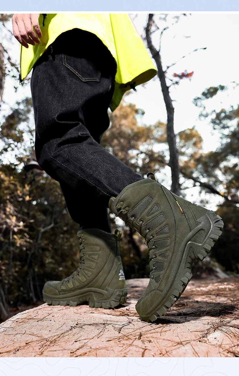 High-Top Leder Herren Stiefel Atmungsaktive Desert Combat Stiefel Outdoor Rutschfeste Wanderstiefel Herren Motorradstiefel Arbeits Stiefeletten – Detail 13
