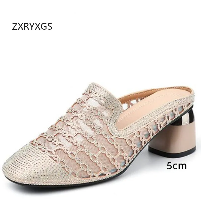 ZXRYXGS-Sandálias de strass de microfibra, chinelos elegantes, tamanho grande, roupa exterior, salto alto, 3,5 cm, 2021