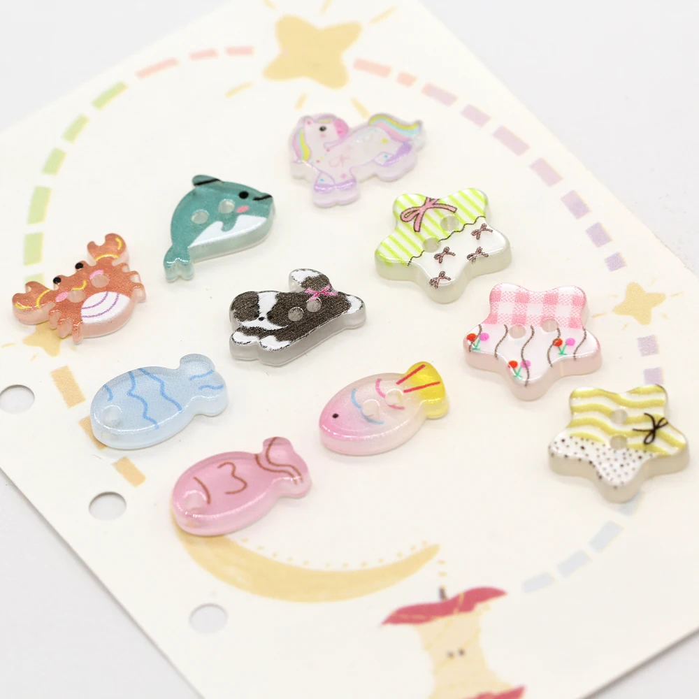 HENGC 10Pcs 15mm Lovely Fish Star Resin Buttons for Clothing Children Shirt Dress Doll DIY Crafts Animal Sewing Button