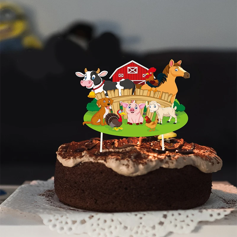 Farm Animal Cake Topper Children Birthday Party Baby Shower Cow Cute Cake Decortion Barn Theme Party Supplies Boy Kid Favor Gift