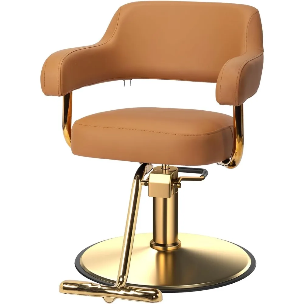 كراسي حلاقة OmySalon لكرسي تصفيف الشعر باللونين البني والذهبي، كرسي صالون لمصفف الشعر مضخة هيدروليكية شديدة التحمل، 360 درجة ° #1