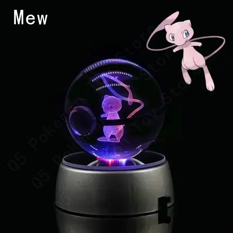 Pokemon Crystal Ball 3D Pikachu Mewtwo Mew Gengar Nachtlampje Lampvoet Pokeball Crystal Pokemon Glazen Bal Figuur Verjaardagscadeau