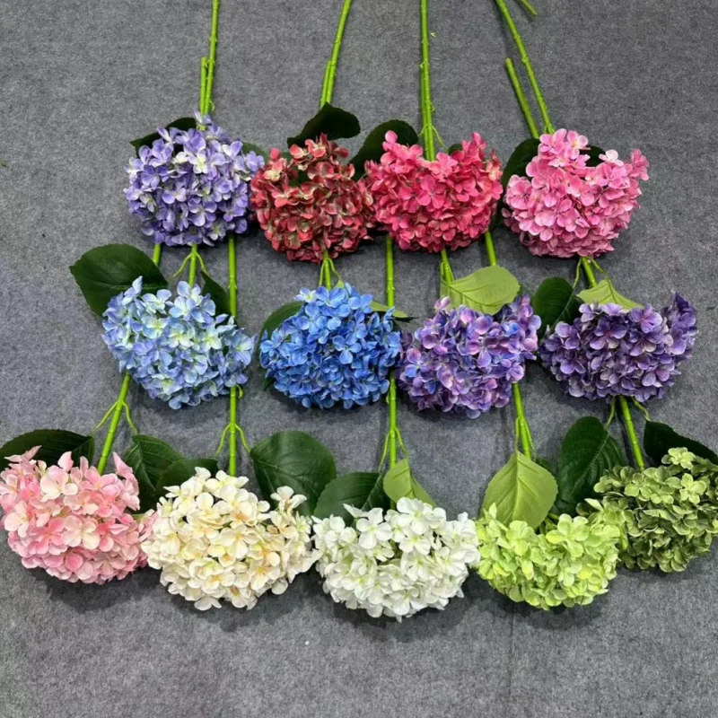 One Artificial Hortensia Branch 3D Print Silk Large Hydrangea Flower