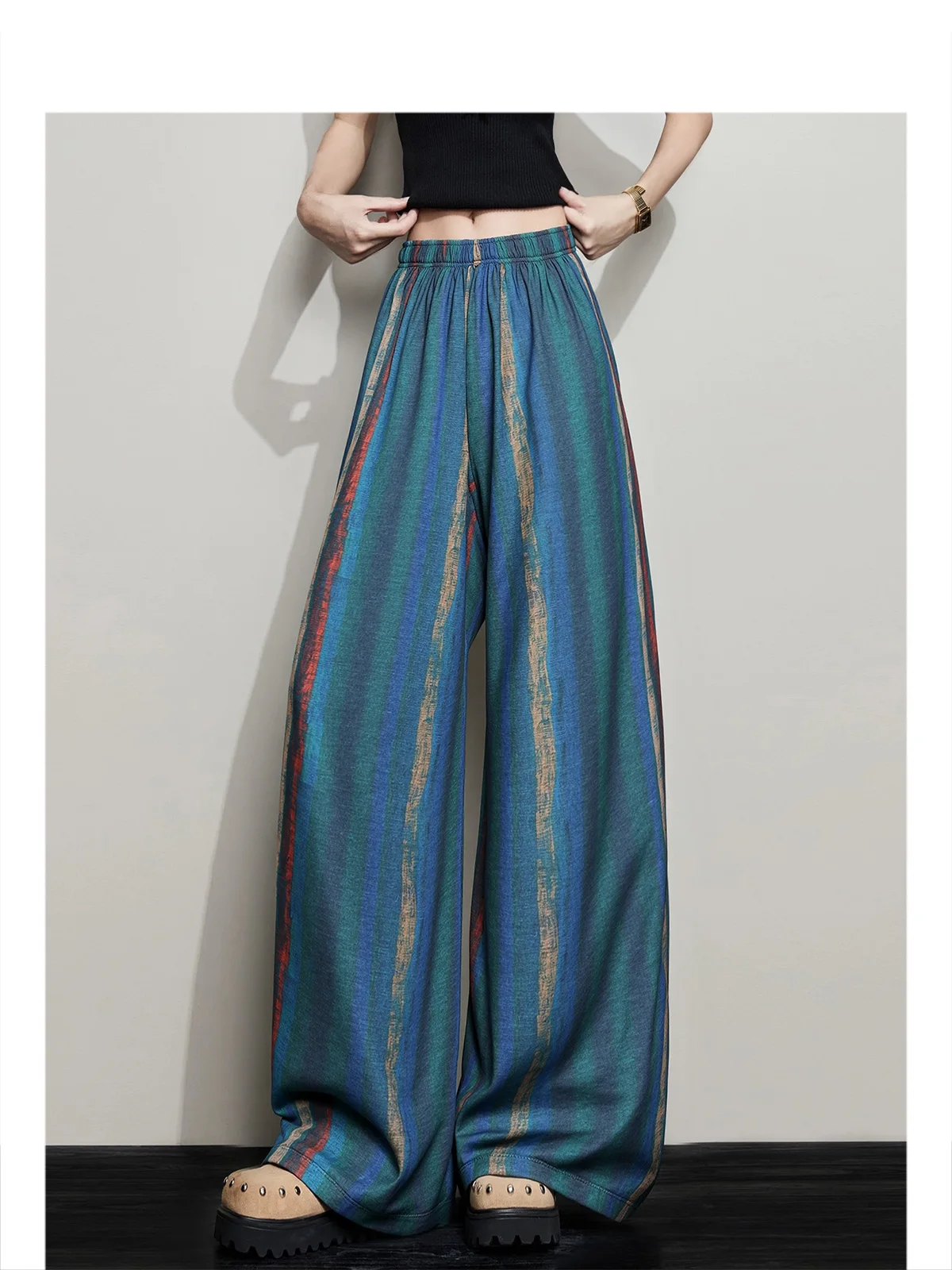 

Forever 2 Casual Loose Fit Rainbow Color Linen Wide Leg Pants Spring New Sle High Waist Comfortable Meat Concealing