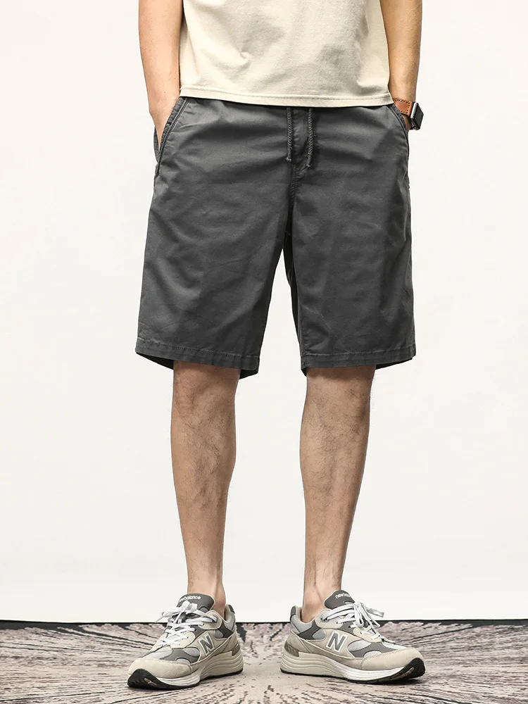 Sommer lässige Shorts Männer Stretch Baumwolle Kordel zug feste Arbeits kleidung gerade Cargo Shorts männlich lose Bermuda kurze Hosen