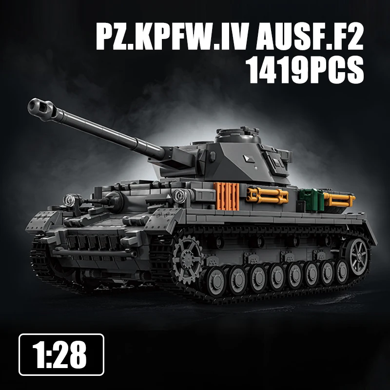 

1419 шт. 1:28 танк Panzer IV, модель кирпича, военный бронеавтомобиль, строительные блоки из мелких частиц, коллекция игрушек, орнамент, подарки