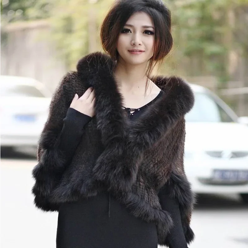 Women\'s Real Natural Mink Fur Knitted Shawl, Fox Fur Collar, Vest, Winter, New Fashion