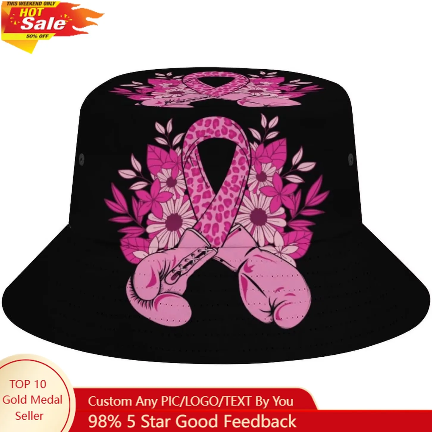 

Breast Cancer Survivor Awareness Pink Ribbon Bucket Hat Fisherman Packable Fishing Hat Travel Sun Cap for Men Women