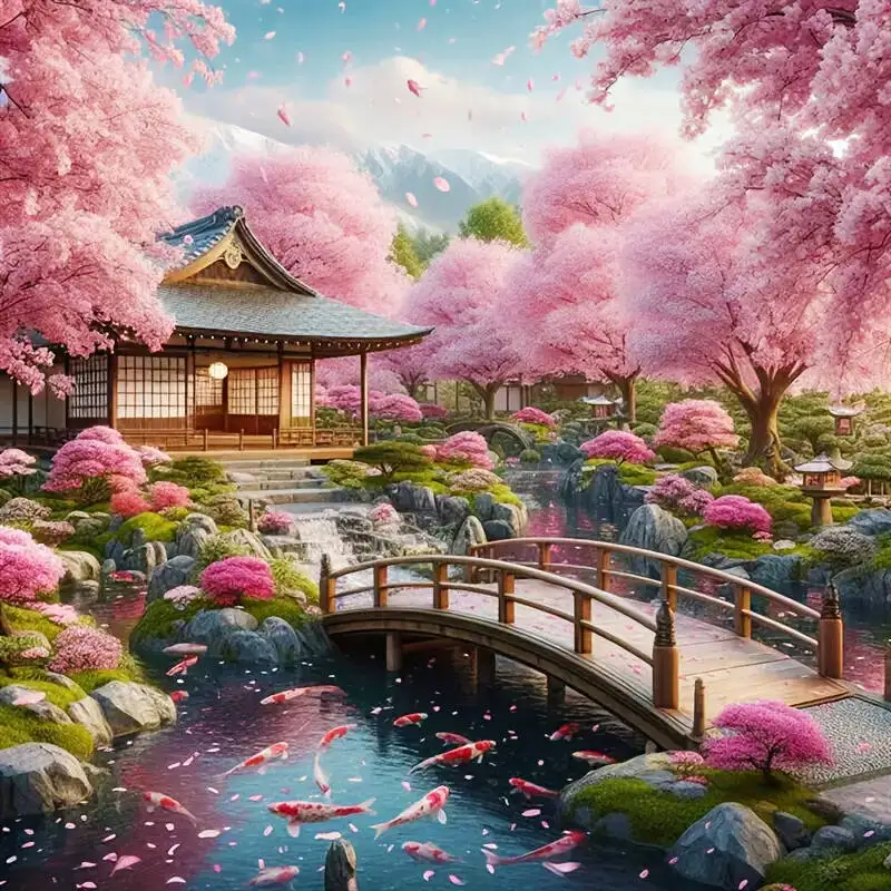 

EverShine 5D Diamond Painting Tree DIY Embroidery House Full Drill Mosaic Japanese Style Scenery Cherry Blossom Home Decor Gift