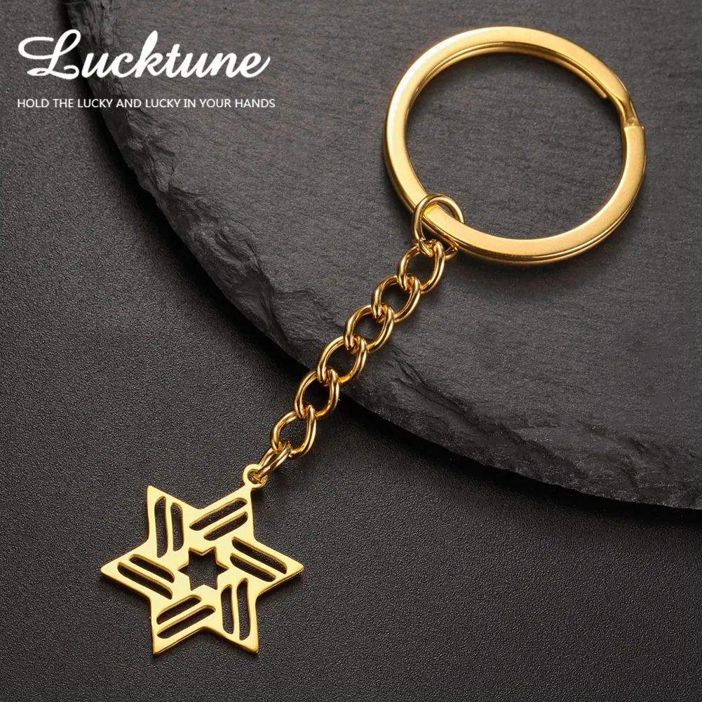 Lucktune Star of David Jewish Symbol Keychain Stainless Steel Hexagram Bible Pendant Key Chain for Women Men Jewelry Gift New In